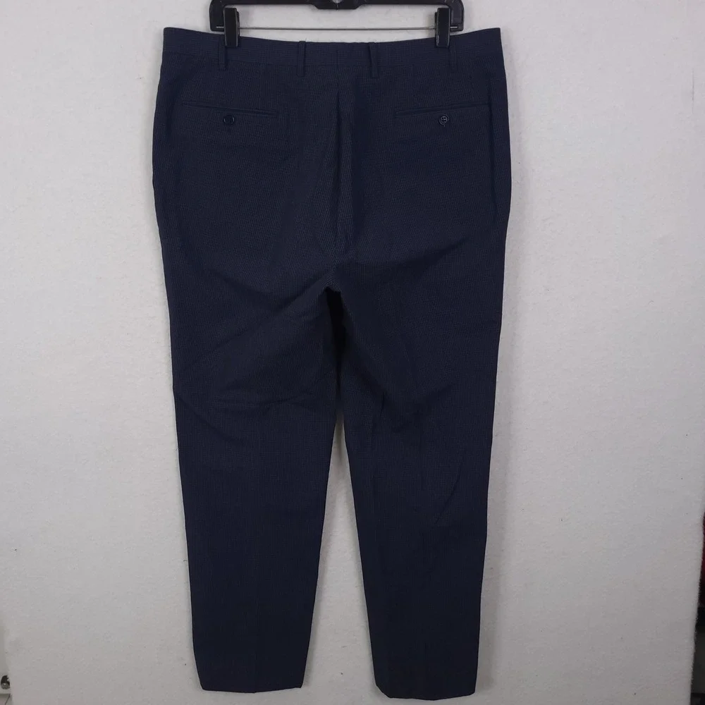 Canali Drerss Pants Trousers Mens 37x30 Navy Blue Cotton Linen Check Italian